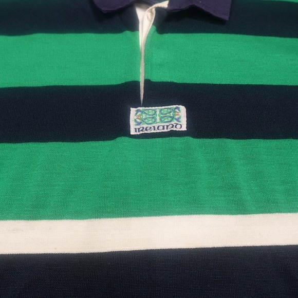 Connolly Ireland Rugby Shirt Mens Medium Blue Green White Striped Collared - Picture 2 of 5